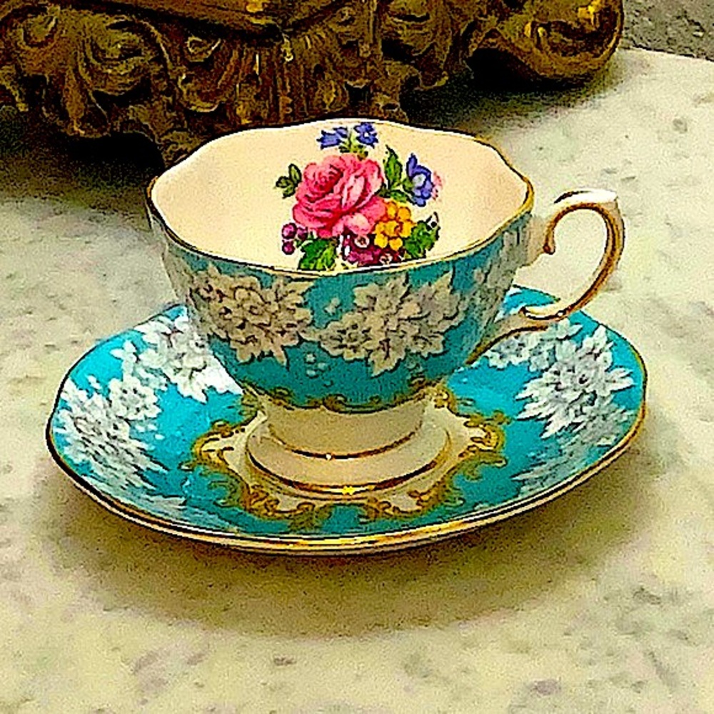ROYAL ALBERT ENCHANTMENT FOOTED DEM CUP & SAUCER SET VINTAGE MADE  ENGLAND BONE
